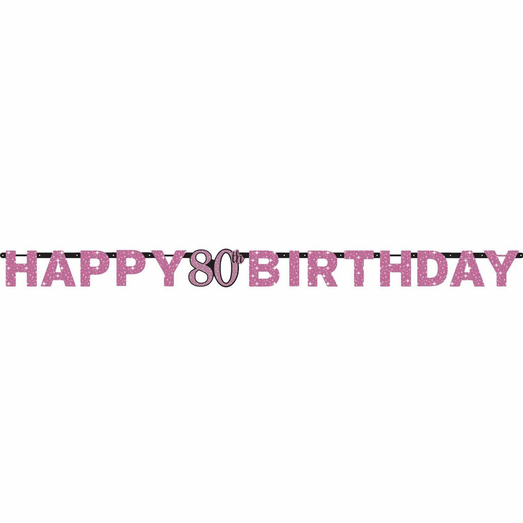 80th birthday letter banner pink