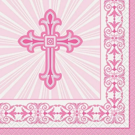 Radiant Cross Pink Beverage Napkin