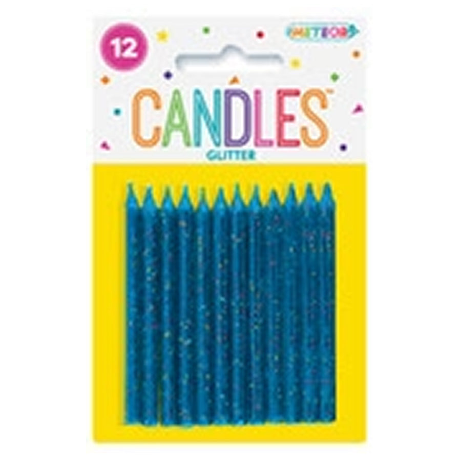 12 GLITTER CANDLES/BLUE