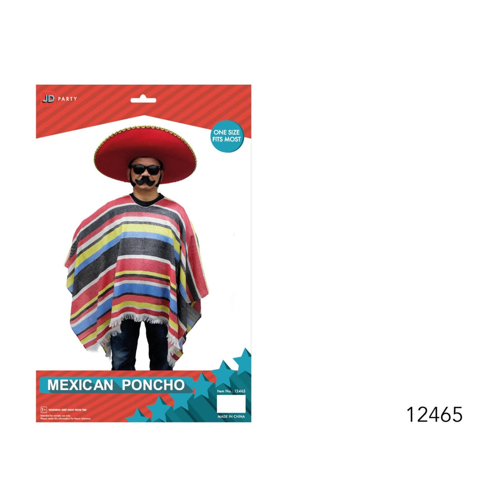 Adult Mexican Poncho (Red/ blue/ black / yellow stripe)