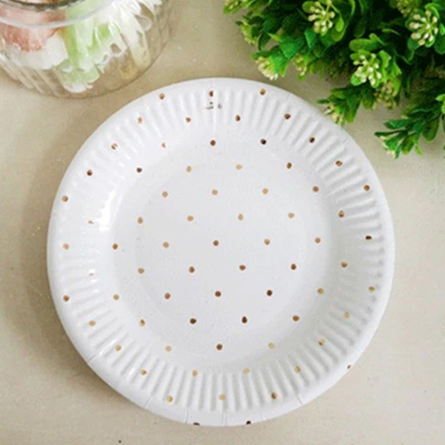 12PK 180MM MATELLIC GOLD DOTTY PAPER PLATE