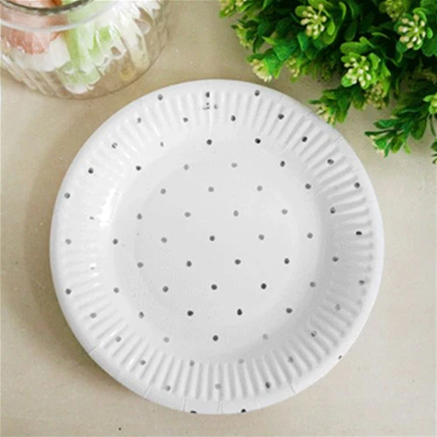 12PK 180MM METALLIC SILVER DOTTY PAPER PLATE