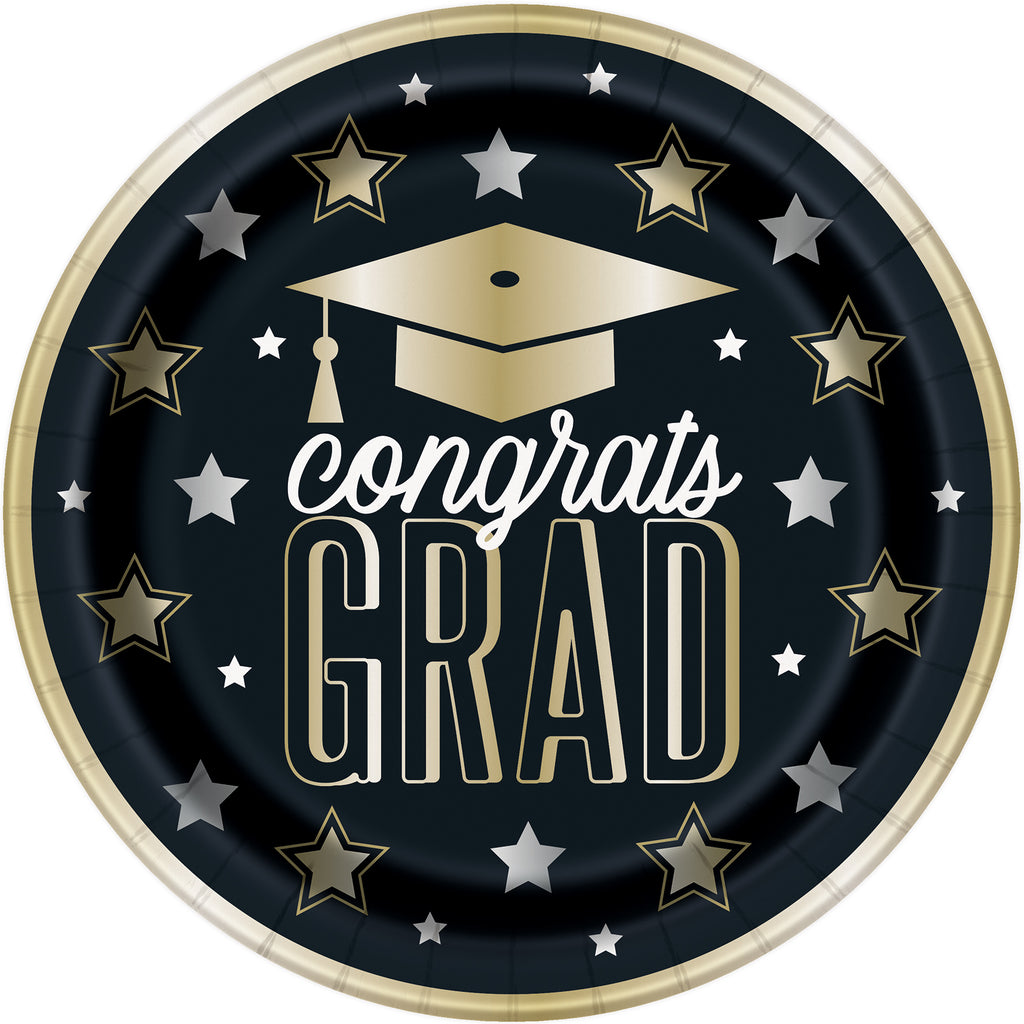 Dazzling Grad Black 23cm (9") Paper Plates PK8