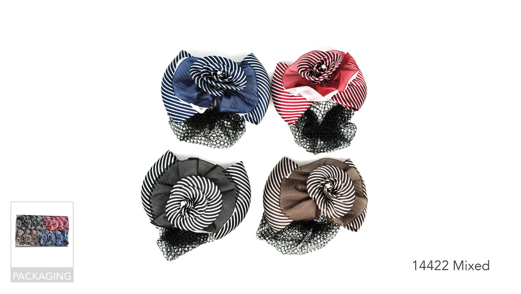 Stripe Flower Hair Clip with Bun Net (mixed)
