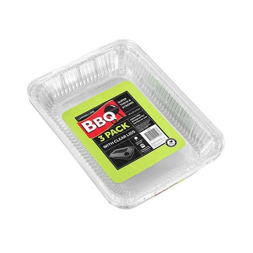 FOIL TRAY W/ PLASTIC LID 3PK 37X27X7CM