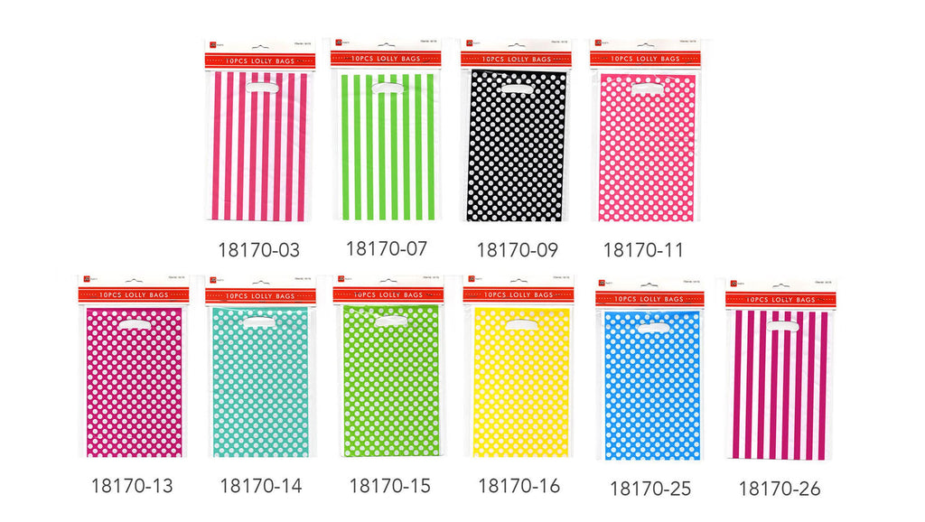 GREEN PLASTIC LOOT BAGS STRIPE 10PCS