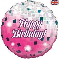 Happy Birthday Pink Glitter Ball Round