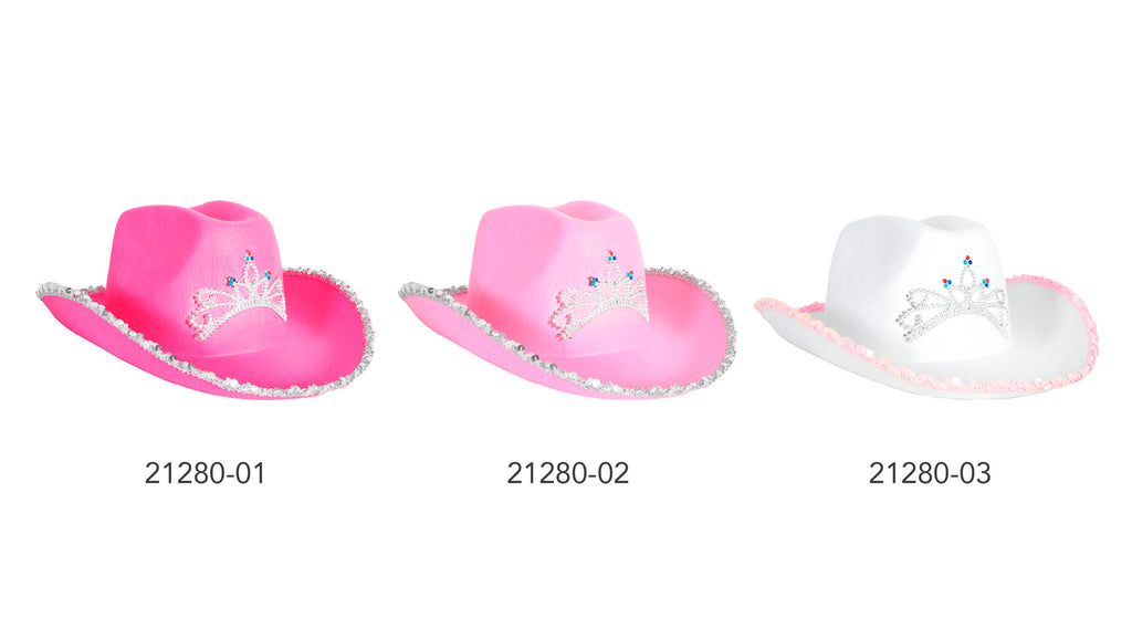 Sequin Rim Cowboy Hat with Tiara Pink