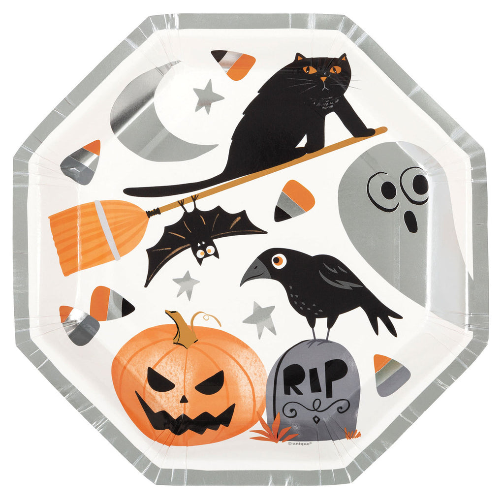 Bats &amp; Boos Halloween 8 x 23cm (9") Foil Stamped Octagonal Paper Plates