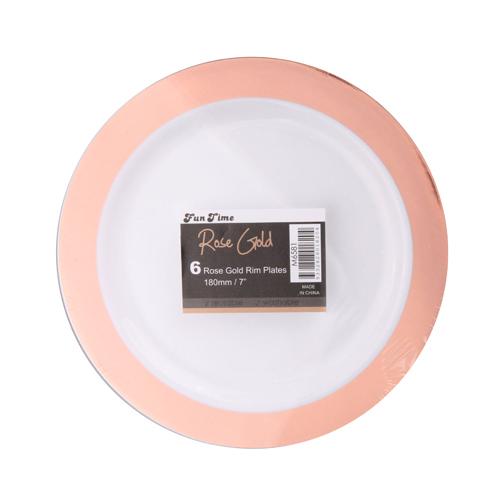 Rose Gold Rim Plate 180mm pk6