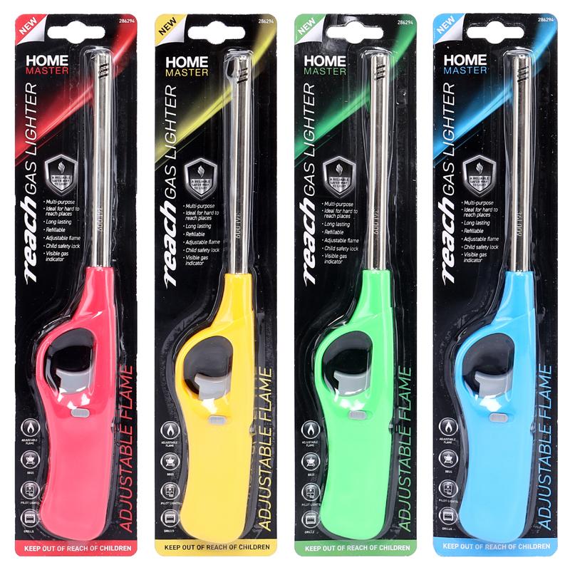 Lighter Gas Reach Kitchen, Home, BBQ Refillable 27cm - Red, Yellow, Green, Blue