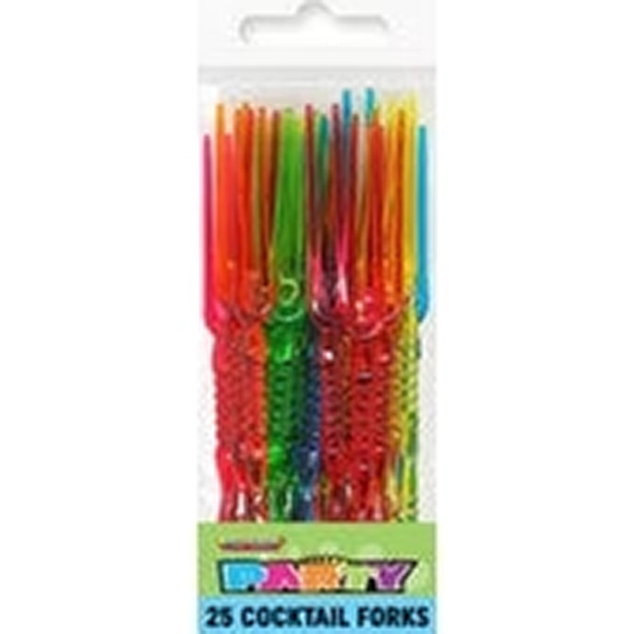 25 Plastic Pitchforks Assorted Colours 11cm (5")