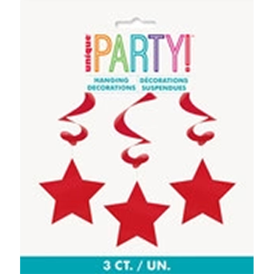 3 STAR HANGING SWIRLS - RED