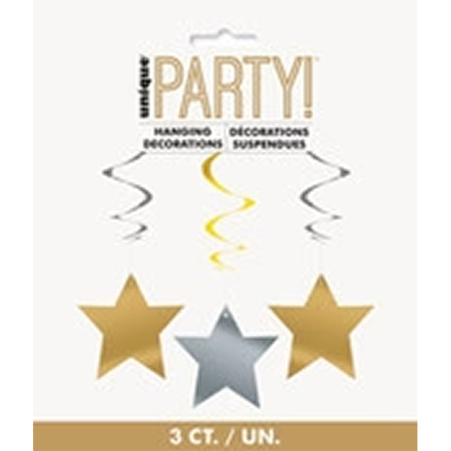 GOLD+SILVER STAR 3 SWIRL DECOS