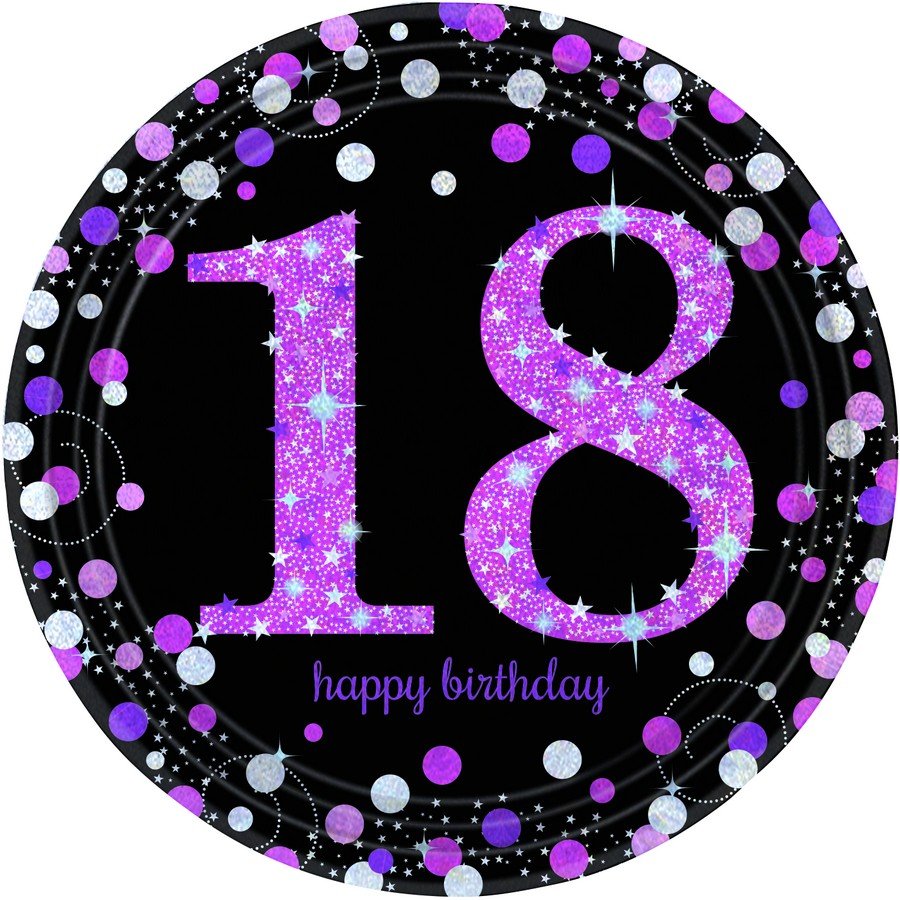 PINK SPARKLING18TH PLATES 8PK