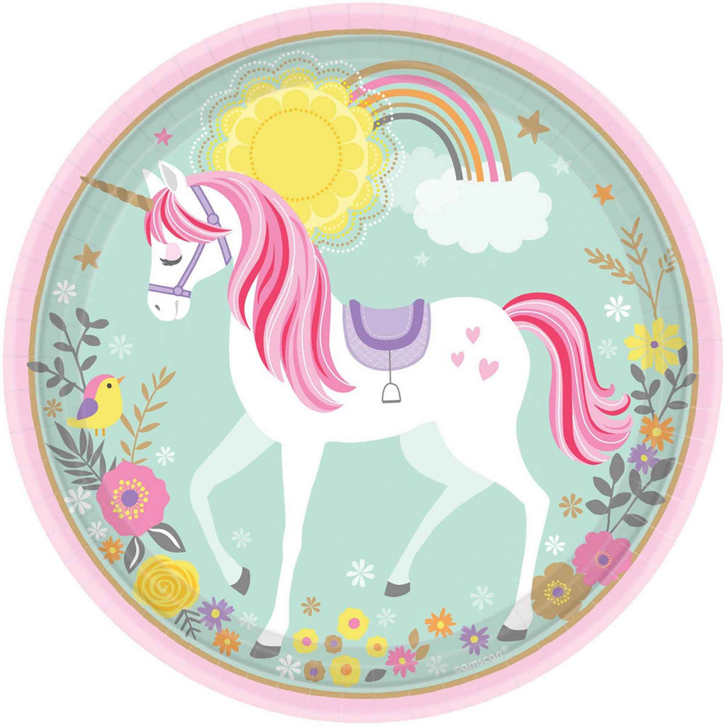 Magical Unicorn 23cm Round Paper Plates PK8