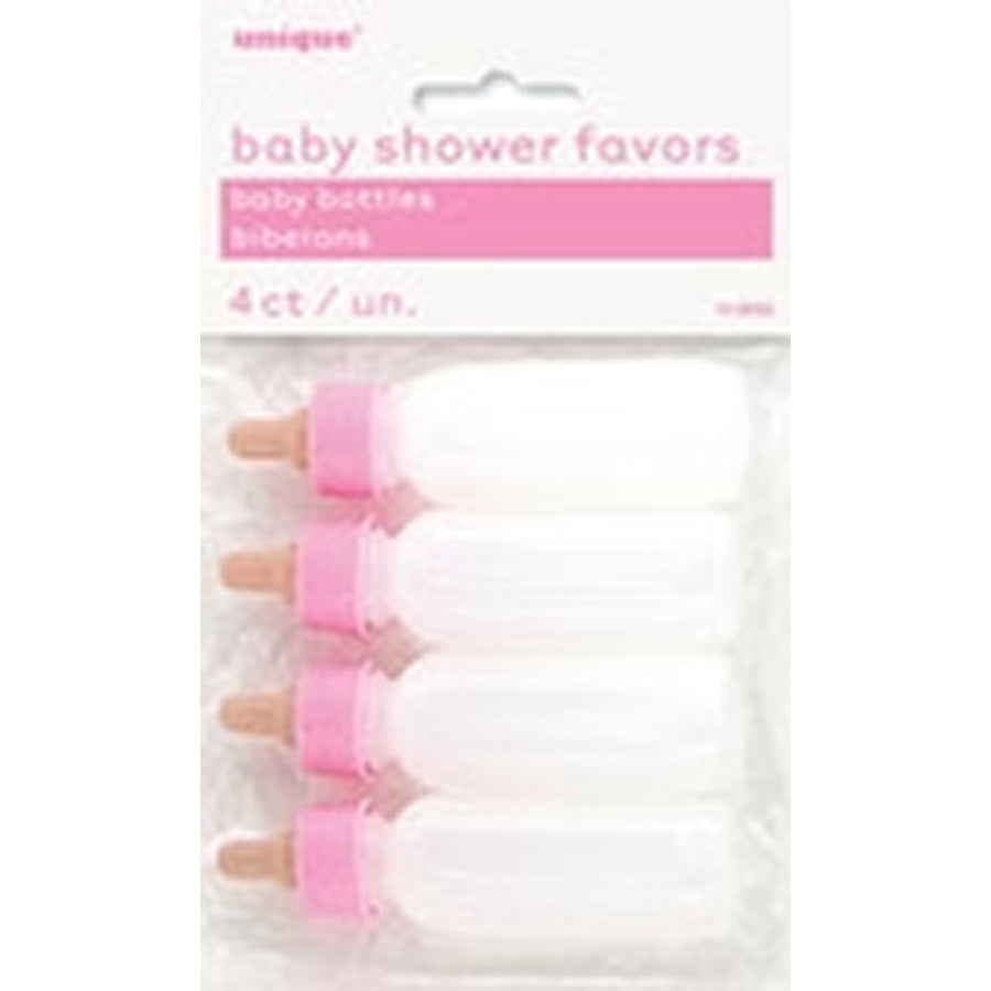 4 BABY BOTTLES W/PINK TOP