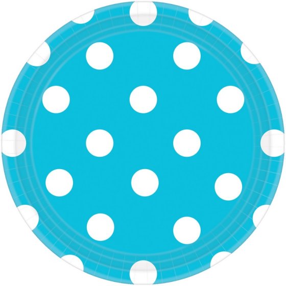 Dots 23cm Round Paper Plates Light Blue PK8
