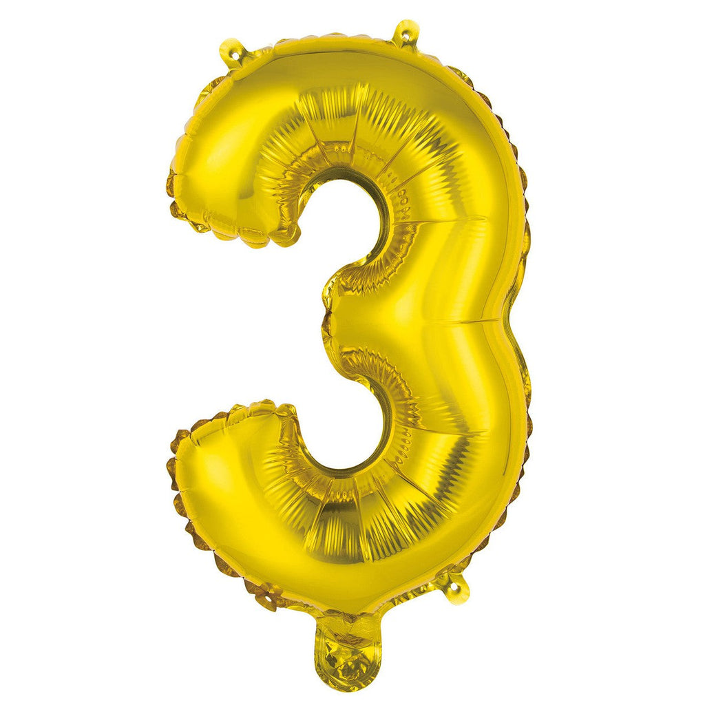 Gold "3" Numeral Foil Balloon 35cm (14")