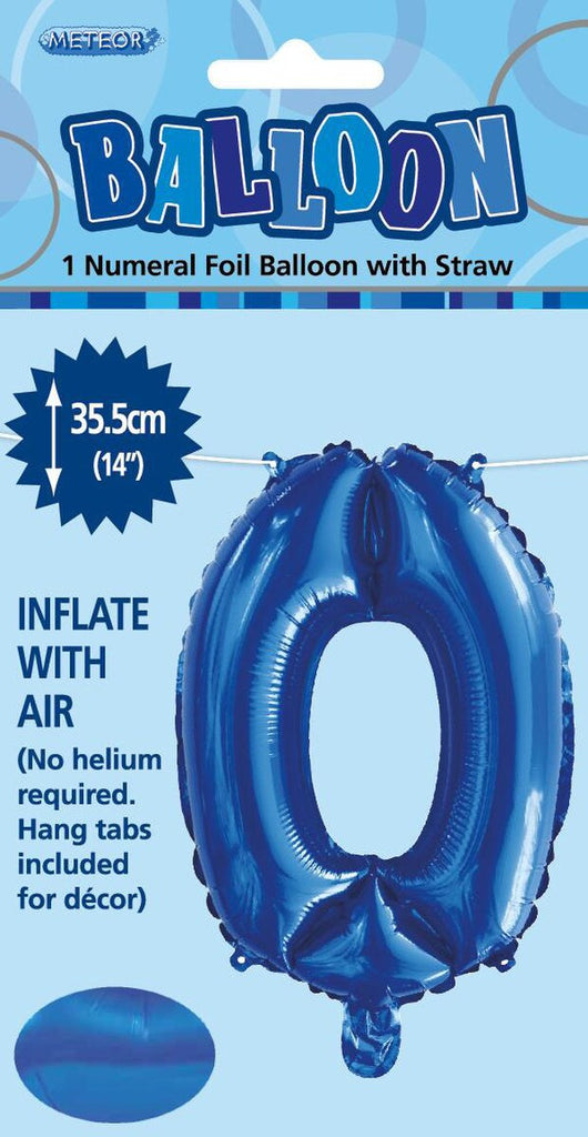 Royal blue "0" Numeral Foil Balloon 35cm (14")