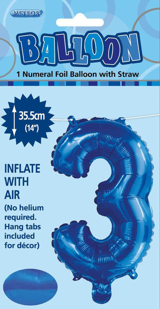 Royal blue "3" Numeral Foil Balloon 35cm (14")
