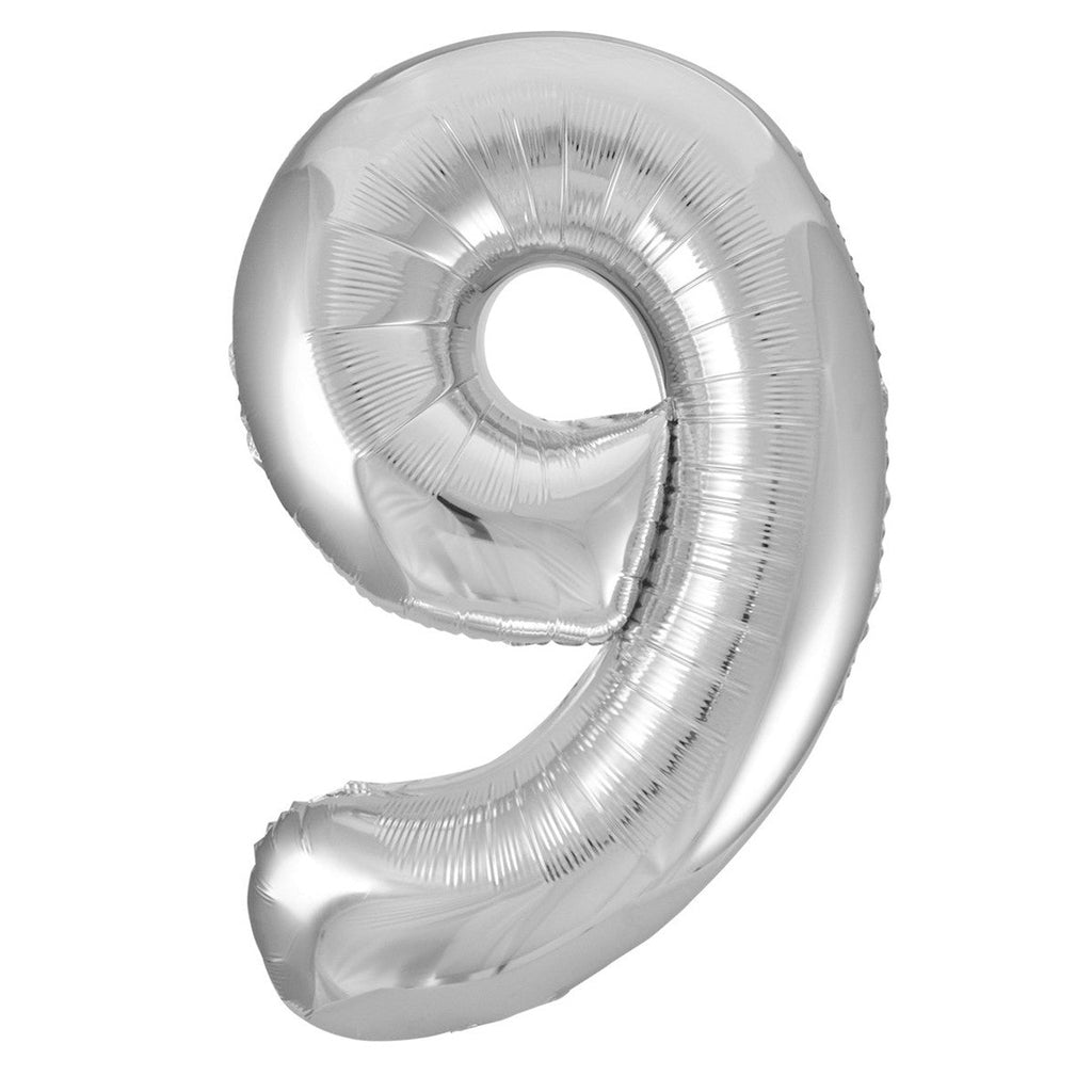 Silver "9" Numeral Foil Balloons 86cm
