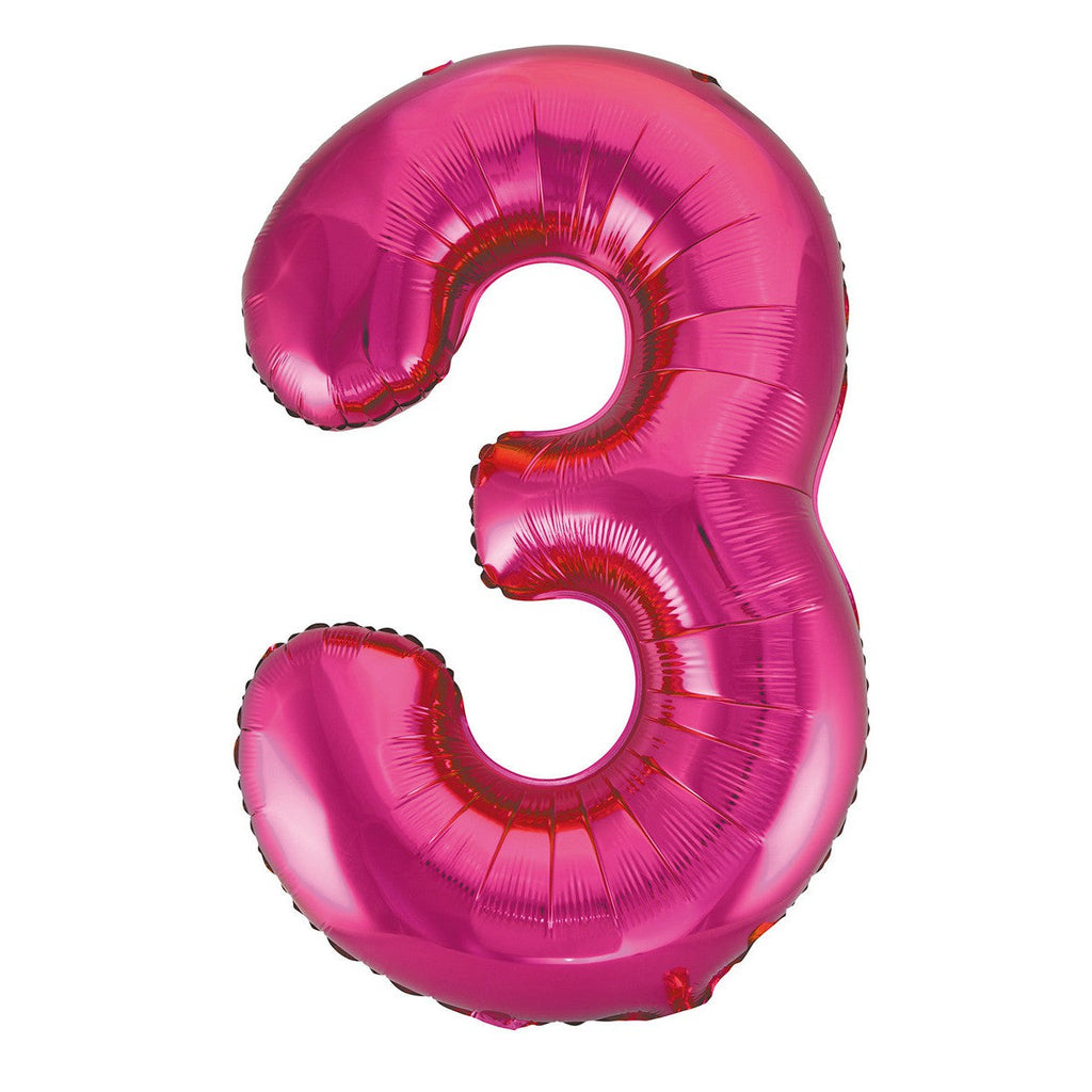 Hot Pink "3" Numeral Foil Balloons 86cm