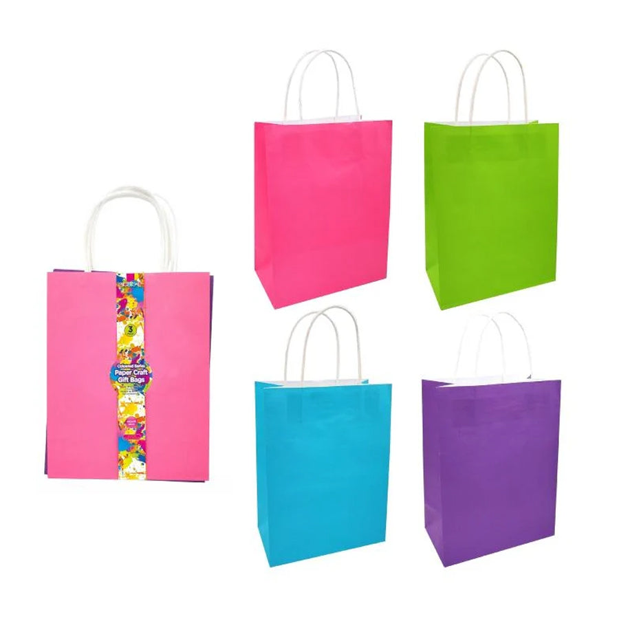 4PK Craft DIY Coloured Gift Bags - 22CM x 13.5CM x 8.5CM