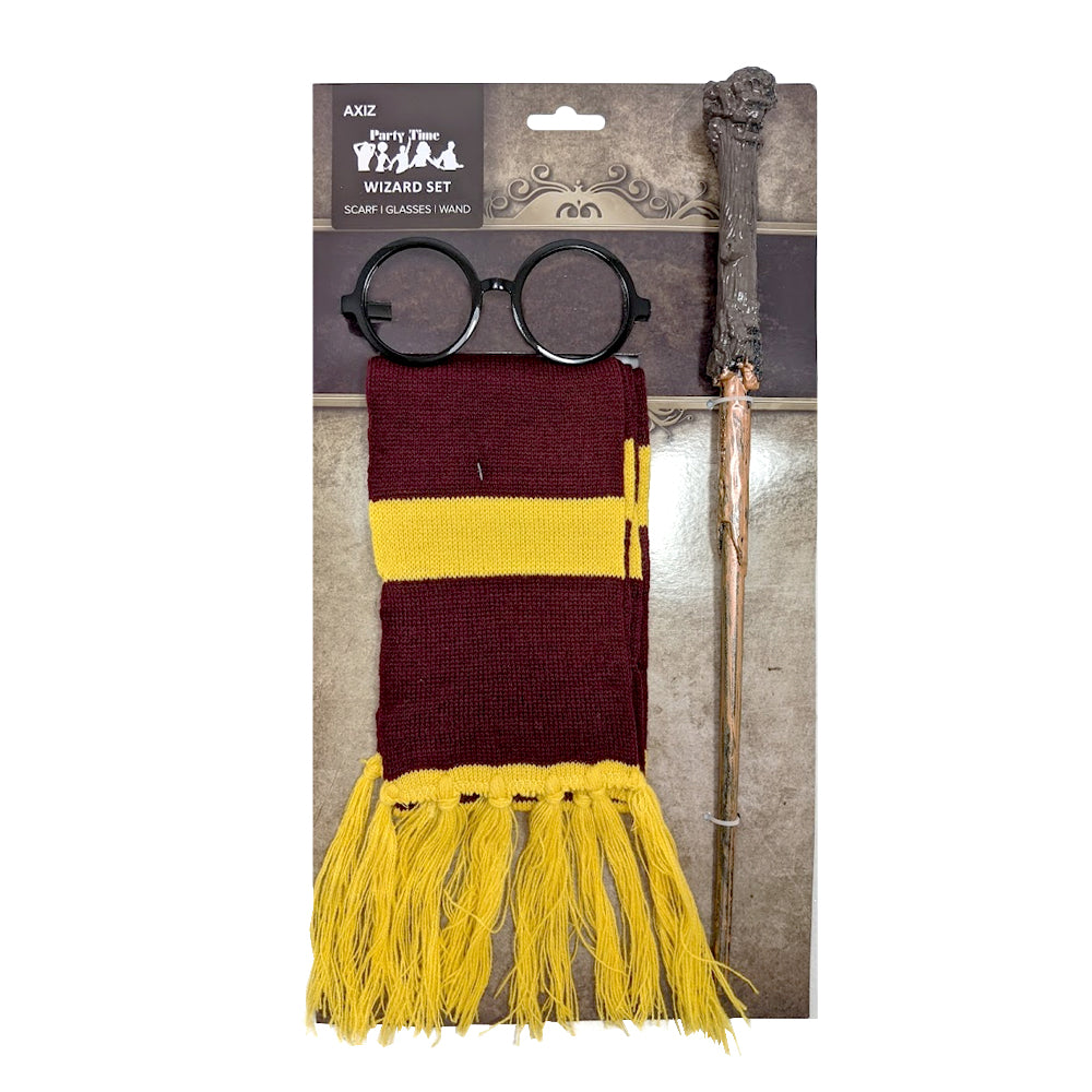 WIZARD SET, CONTAINS SCARF GLASSES, WAND ON COLOUR CARD