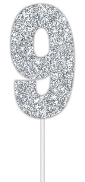 CAKE TOPER NUM GLTR SILVER 9