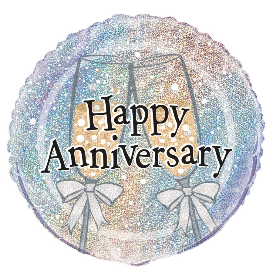 HAPPY ANNIVERSARY 45CM (18") FOIL PRISMATIC BALLOONS