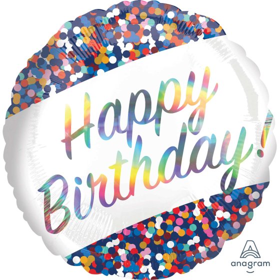45CM STANDARD HOLOGRAPHIC IRIDESCENT HAPPY BIRTHDAY CONFETTI