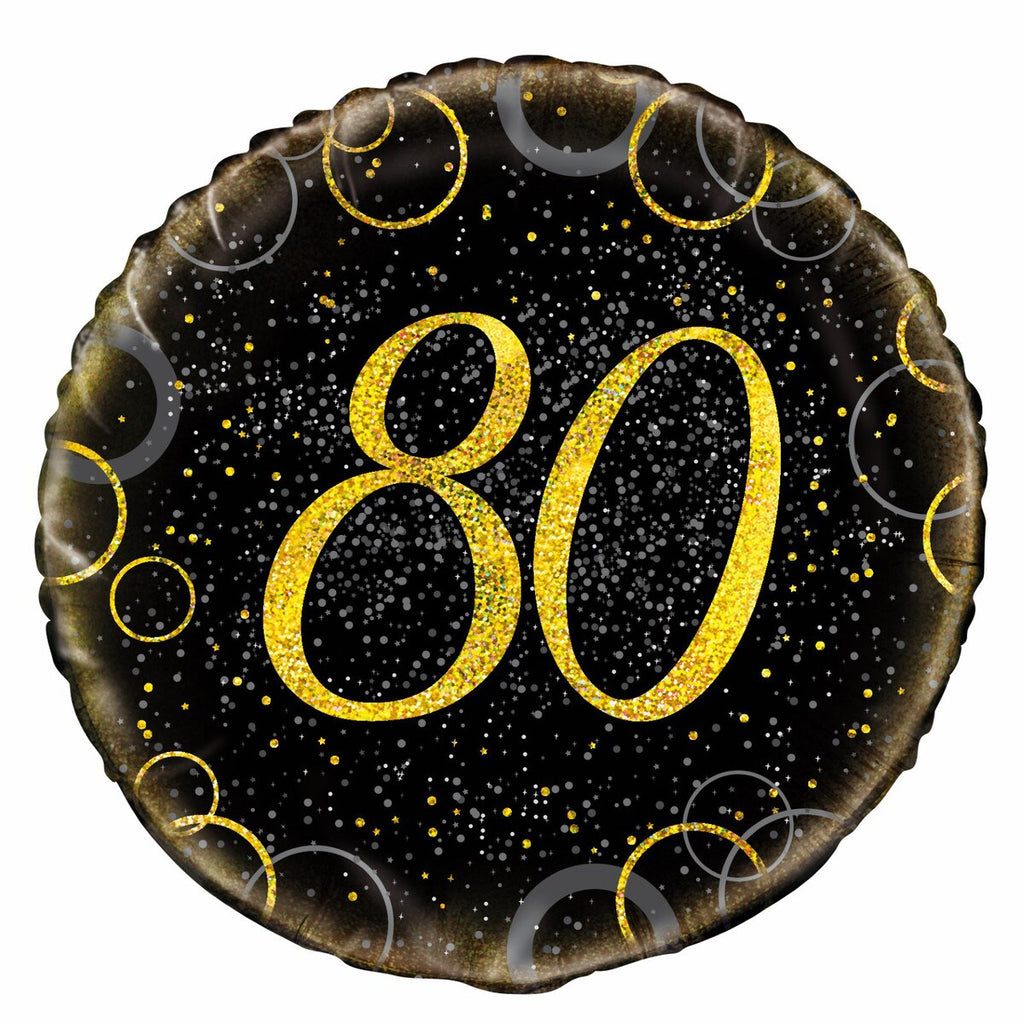 Black and Gold 80th Birthday 45cm Foil Balloon