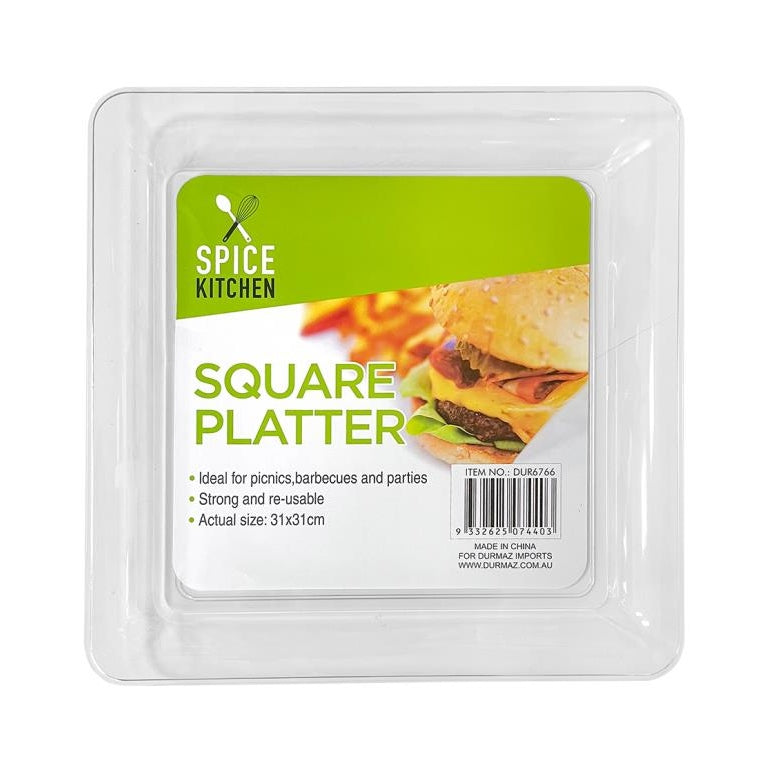 Premium Transparent Plastic Platter - Square 31CM x 31CM