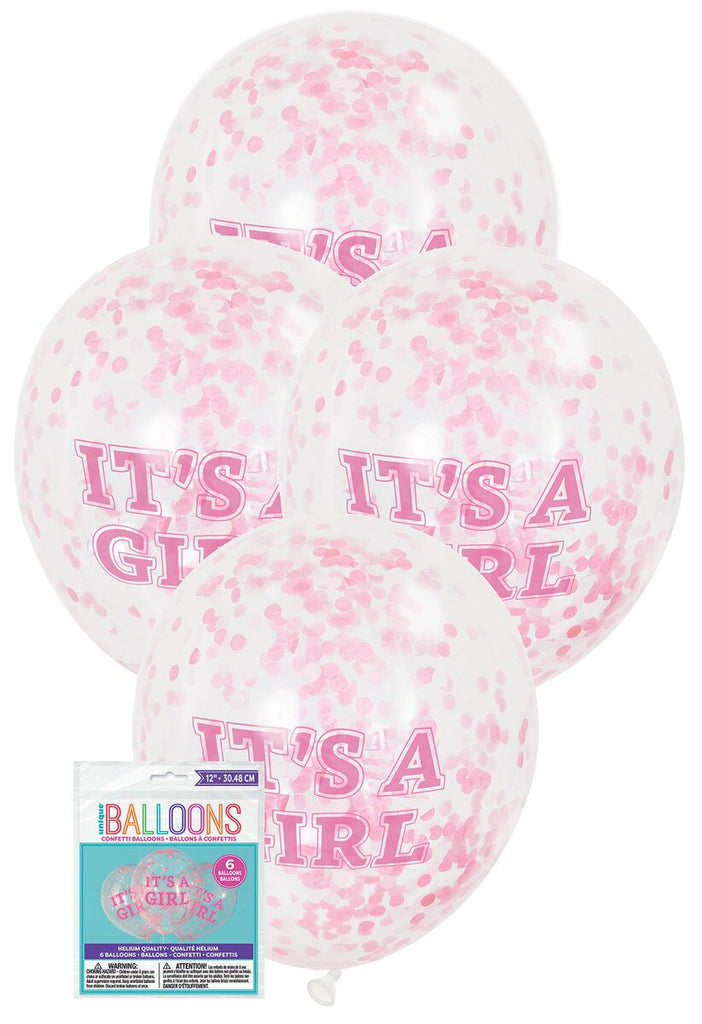 Clear Balloon with pink Confetti - Girl