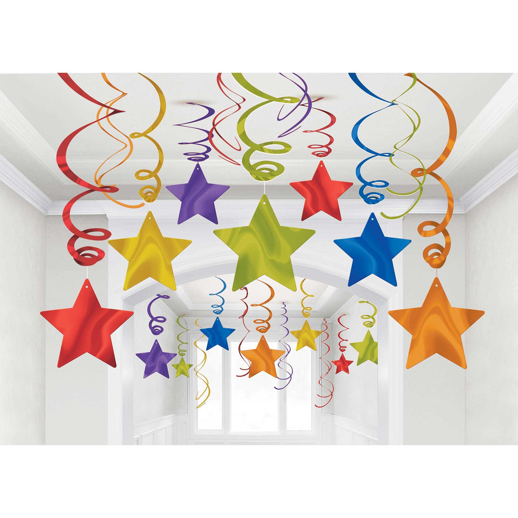 Shooting Stars Foil Mega Value Pack 30 Swirl Decorations - Rainbow Colours
