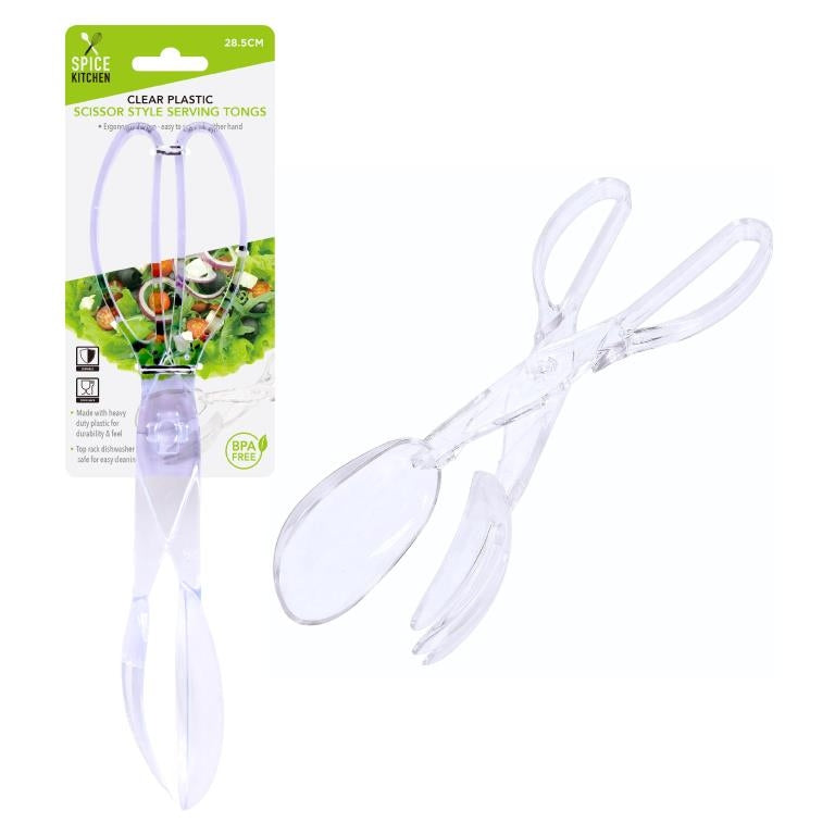 Clear Plastic Salad Scissor Style Tongs - 11"