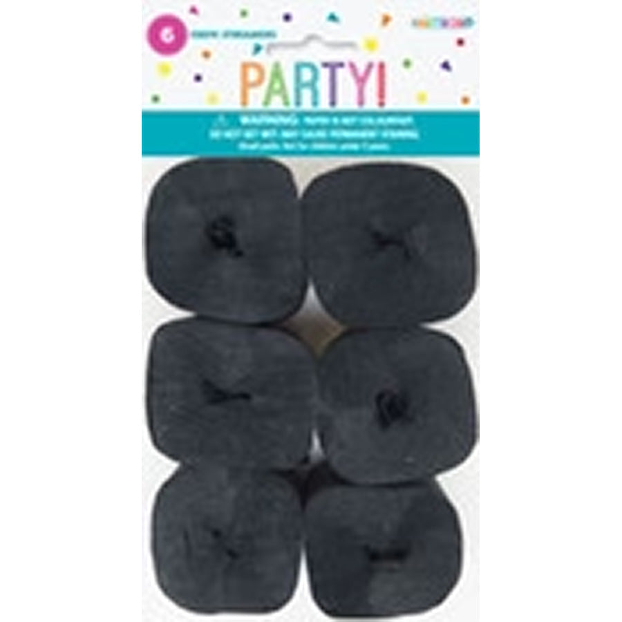 6 CREPE STREAMERS - M/BLACK