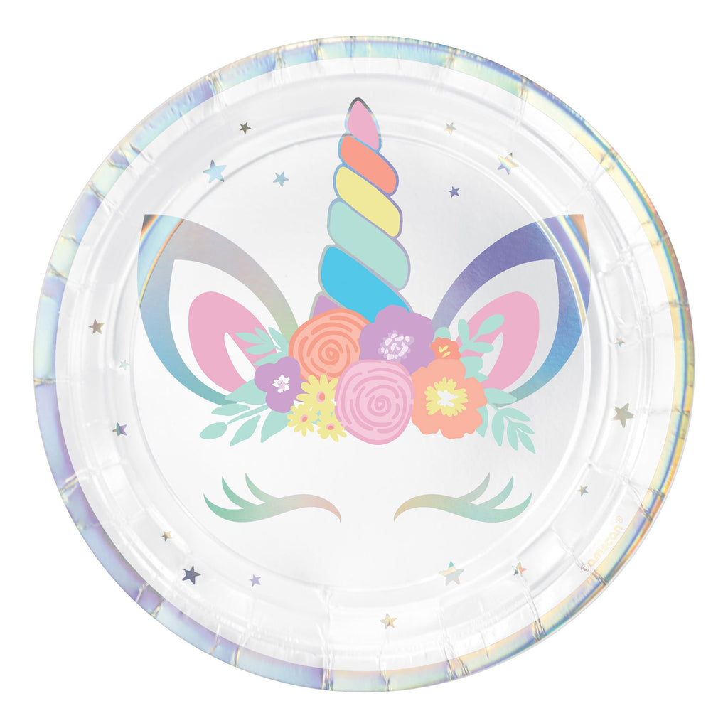 Unicorn Party 7in/17cm Rnd Irid Plate