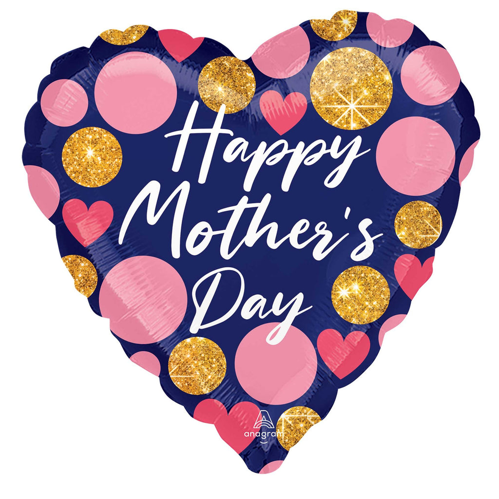 Happy Mothers Day Navy and glitter dots jumbo  28' foil balloon