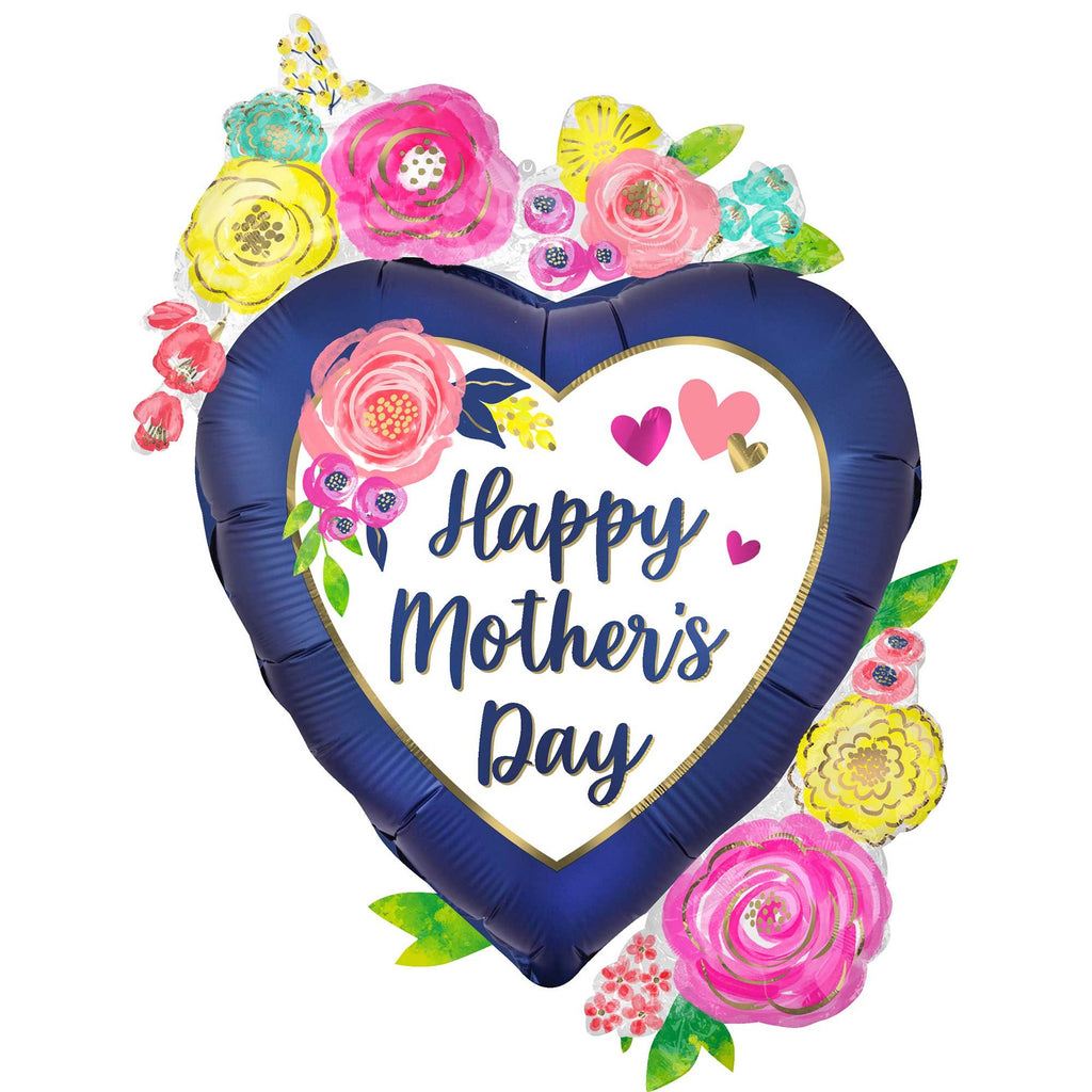 Happy Mothers Day Heart shape with Floral SS 86cm foil  balloon