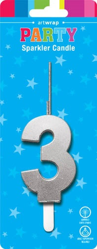 CANDLE SPARKLER SILVER NUM 3