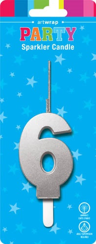 CANDLE SPARKLER SILVER NUM 6