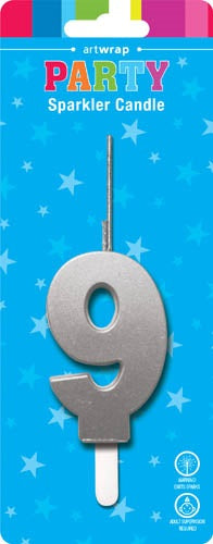 CANDLE SPARKLER SILVER NUM 9