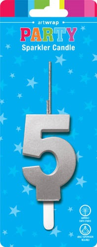 CANDLE SPARKLER SILVER NUM 5