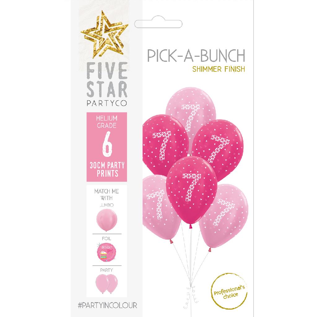 PICK-A-BUNCH 7th Birthday Girl 30cm Pink/white 6pk