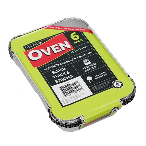 FOIL CONTAINERS W/ LID 6PK 18.5X13X5CM