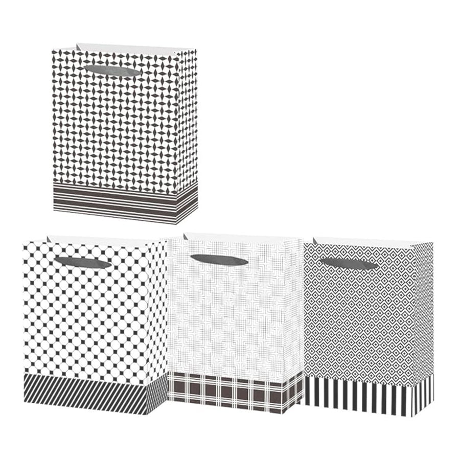 GIFT BAG BLACK/WHITE DSN LGE 26X32X10CM