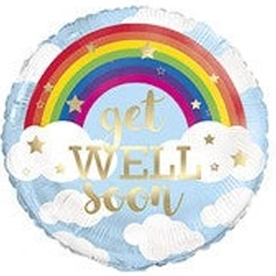 Get Well Soon Rainbow w/ Clouds 18" Foil Balloons 18"