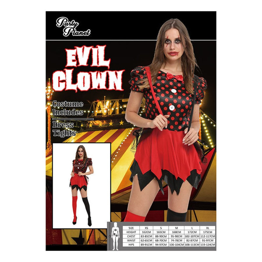 WOMEN EVIL CLOWN DRESS- SIZE MED &amp; LRG